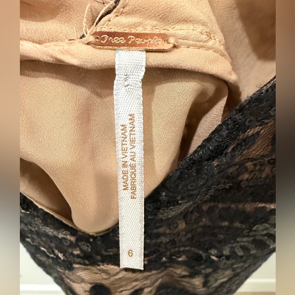 Free People Night Shimmer Mini Dress Black Nude Sequin Cocktail Size 6 - Picture 6 of 11